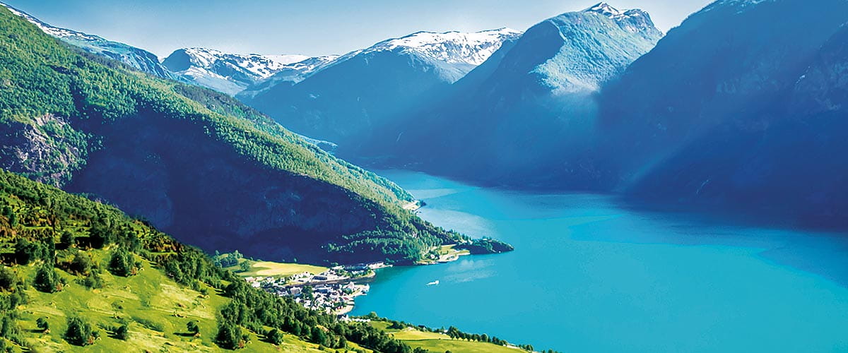 Scenery down the fjord in Aurlandsfjord, Norway